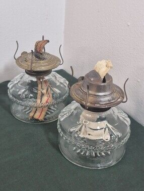 Pair of Vintage Glass Eagle Oil Lamps with Wicks